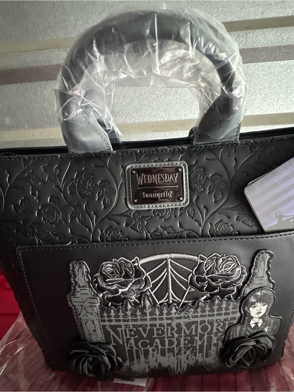 Loungefly Wednesday Nevermore Academy Embossed Convertible backpack and tote